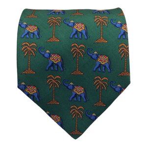 ZANOLINI Green Elephant & Palm Print Silk Tie ITALY 60"/ 3"./3/4 EX COND
